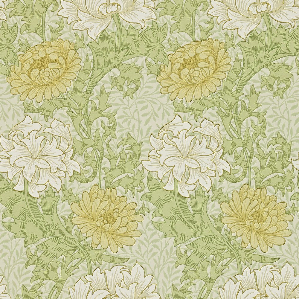 Chrysanthemum Wallpaper 212545 by Morris & Co in Pale Olive